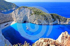 Amazing Navagio Beach or Shipwreck beach in summer. Zakynthos or Zante island, Ionian Sea, Greece.