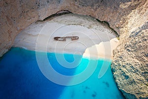 The amazing Navagio beach in Zante, Greece, with the famous wrecked ship