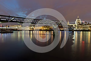 Amazing Night cityscape of St. Paul's Cathedral from Thames river, London, Great Britain