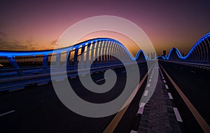 Amazing night dubai VIP bridge with beautiful sunset. Private ro