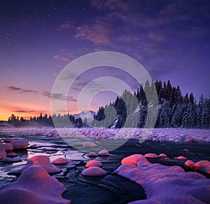 Amazing night landscape. Beautiful nature background.