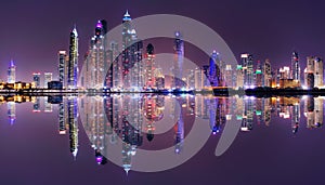 Amazing night panorama of Dubai Marina, Dubai, United Arab Emirates