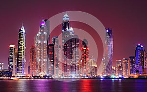 Amazing night panorama of Dubai Marina. United Arab Emirates