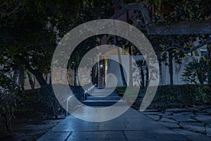 Amazing night photography around Malaga La Manquita Cathedral, empty streets, Malaga, Spain