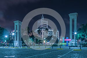 Amazing night photography around Port Authority in Malaga. Old Spanish style Junta del Puerto in long time exposure.