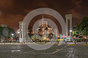 Amazing night photography around Port Authority in Malaga. Old Spanish style Junta del Puerto in long time exposure.