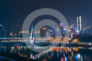 Amazing night view of Hongyadong and World Financial Center , Chongqing, China