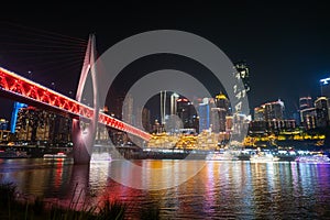 Amazing night view of Qiansimen Bridge, Hongyadong and World Financial Center , Chongqing, China