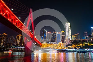 Amazing night view of Qiansimen Bridge, Hongyadong and World Financial Center , Chongqing, China