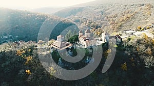 Amazing Old Church In Mountains In Georgia, Aerial View