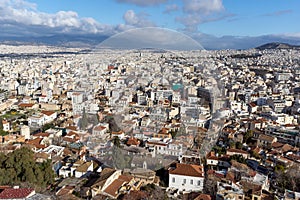 Amazing panorama from Acropolis to city of Athens, Greece