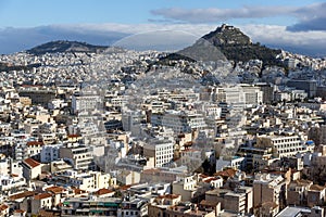 Amazing panorama from Acropolis to city of Athens, Greece