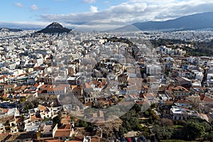 Amazing panorama from Acropolis to city of Athens, Greece