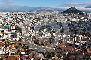 Amazing panorama from Acropolis to city of Athens, Greece