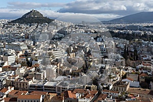 Amazing panorama from Acropolis to city of Athens, Greece