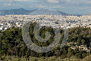 Amazing panorama from Acropolis to city of Athens, Greece