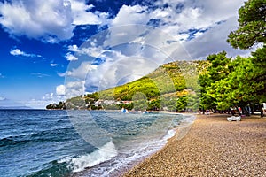 Amazing panorama of the adriatic sea under sunlight and blue sky