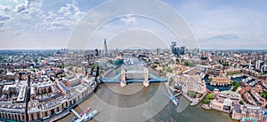 The amazing panorama aerial view of Tower Bridge and River Thames, London. Famous International Landmark