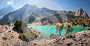 Amazing panorama of Fann mountains range and Allo lake, Tajikistan