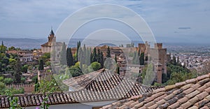 Amazing panorama of Granada city and Alhambra's Alcazaba fortress. Andalusia, Spain