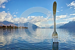 Amazing panorama of Lake Geneva from town of Vevey, Switzerland