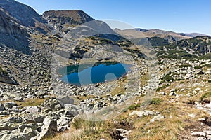 Amazing Panorama of Lake and reflection of Preokorets Popova Kapa peak, Rila Mountain
