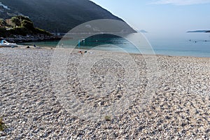 Amazing panorama of Mikros Gialos beach, Lefkada, Greece