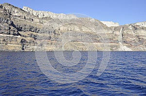 Amazing Panorama of the Santorini island from the sea photo