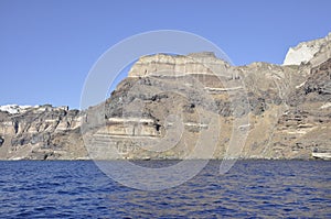 Amazing Panorama of the Santorini island from the sea photo