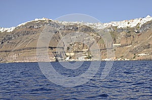 Amazing Panorama of the Santorini island from the sea photo