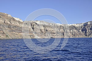 Amazing Panorama of the Santorini island from the sea photo