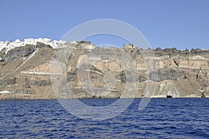 Amazing Panorama of the Santorini island from the sea photo