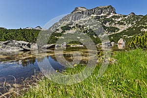 Amazing panorama of Sivrya peak and Banski lakes, Pirin Mountain