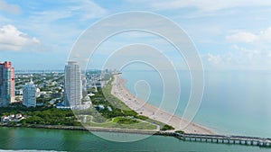 Amazing panorama on South Pointe Park located near Miami Beach with multi-storey luxurious residential apartments, manor