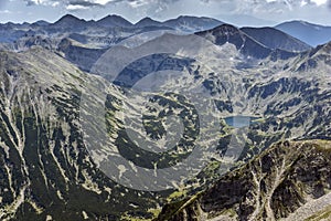 Amazing Panorama from Vihren peak to Banderishko Fish lake, Pirin Mountain