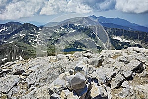 Amazing Panorama of Vlahini lakes from Vihren Peak, Pirin Mountain