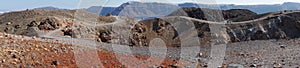 Amazing panorama of volcano in Nea Kameni island near Santorini,