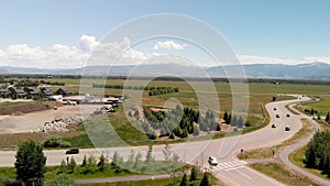 Amazing panoramic aerial view of Teton Village near Jackson Hole in summertime, WY, USA