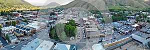 Amazing panoramic sunset aerial view of Jackson Hole cityscape in summertime, WY, USA