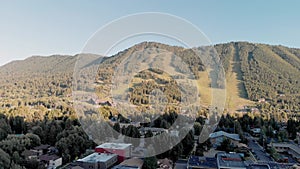 Amazing panoramic sunset aerial view of Jackson Hole cityscape in summertime, WY, USA