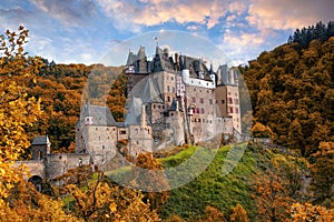 Amazing panoramic view of Burg Eltz castle in autumn., Rhineland-Palatinate, Germany