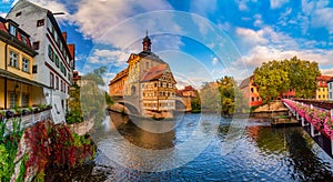 Amazing panoramic view of historic city center of Bamberg, Germany. UNESCO World Heritage Site