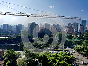 Amazing panoramic view or landscape of the city of Medellin in Colombia, with skybuildings and parks of el poblado town photo