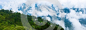 Amazing Panoramic view mountain Valley Uttarakhand, cloudy rainy season