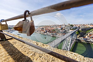 Amazing panoramic view of Oporto and Gaia with Douro river, aerial view, Porto, Portugal