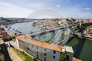 Amazing panoramic view of Oporto and Gaia with Douro river, aerial view, Porto, Portugal