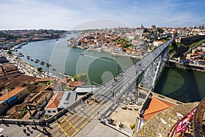 Amazing panoramic view of Oporto and Gaia with Douro river, aerial view, Porto, Portugal