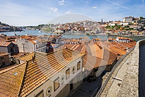 Amazing panoramic view of Oporto and Gaia with Douro river, aerial view, Porto, Portugal