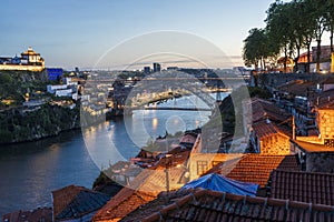 Amazing panoramic view of Oporto and Gaia with Douro river, aerial view, Porto, Portugal