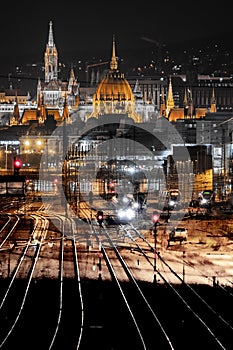 Amazing photo about the budapest night with the Mathias churc and the Hungarian Parliament .